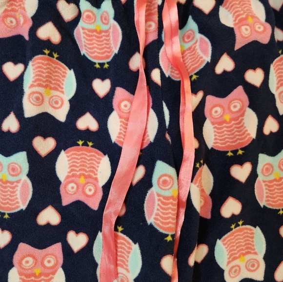 Small Womens Owl Pajamas Pants Pink And Navy Fleece - Picture 2 of 5